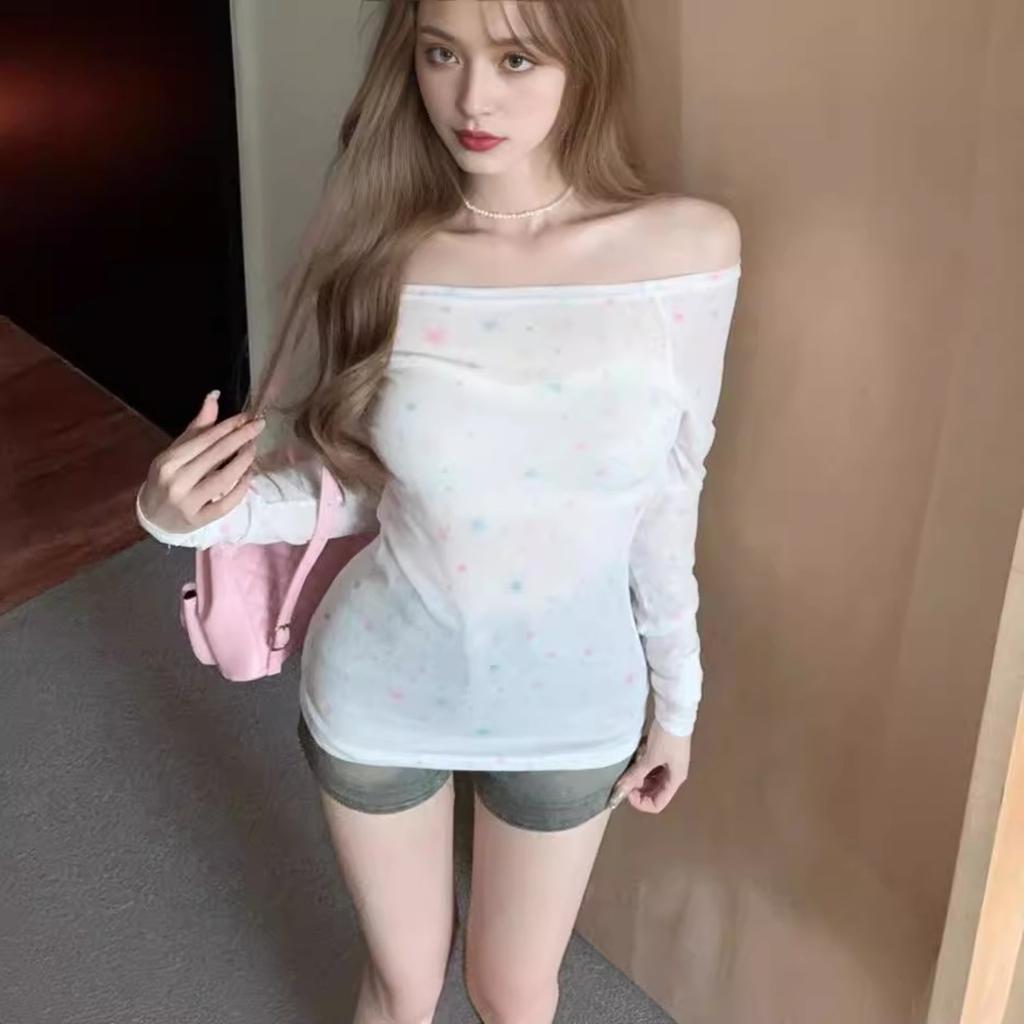 Women's Off Shoulder Long Sleeve Slim Fit Tops Solid Color Blouses Casual Shirts