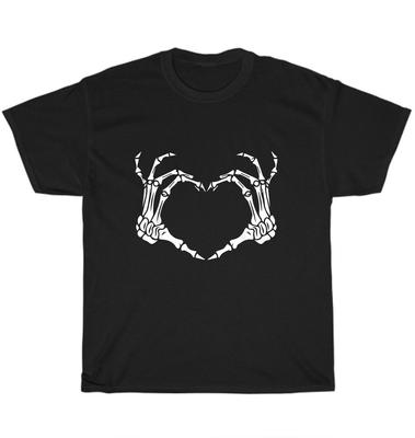 Skeleton Hand Heart Sign Bones Skull Fans Love Skeleton T-Shirt Unisex Tee Gift