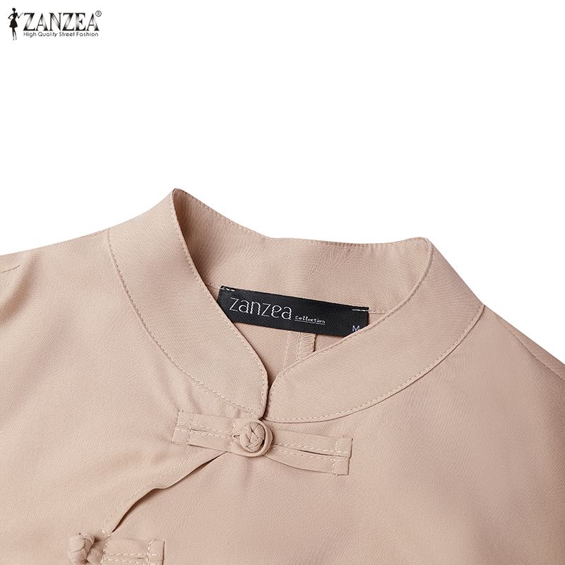 ZANZEA Kadın Günlük Yaka Yazlık Kısa Kollu Elbise