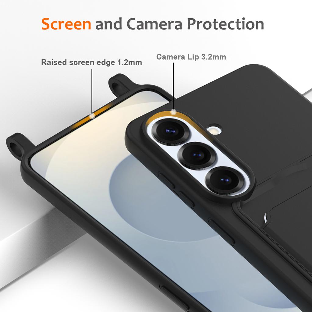 For Samsung Galaxy S26 Pro/Galaxy S26 Case Liquid Silicone Card Holder Back Phone Cover with Lanyard