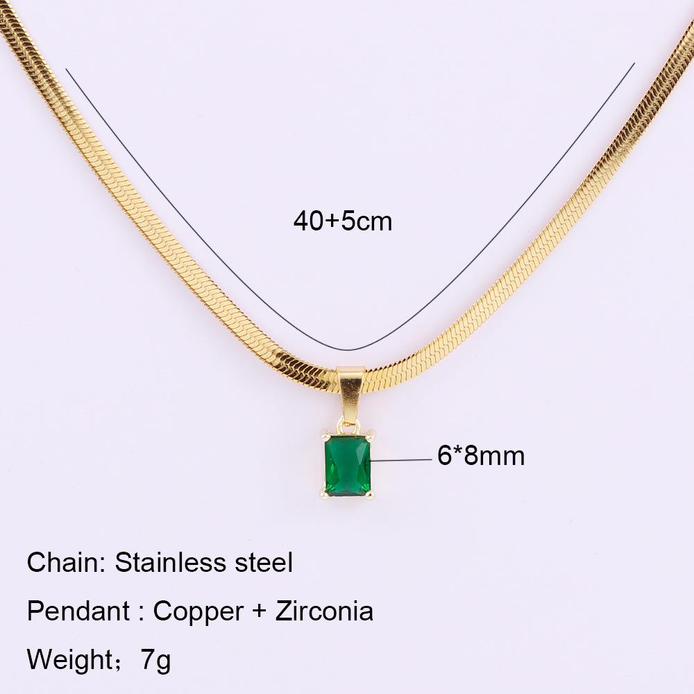 Stainless Steel Green Diamond Jewelry Set: Necklace, Bracelet & Earrings with Trendy Style and Square Design.