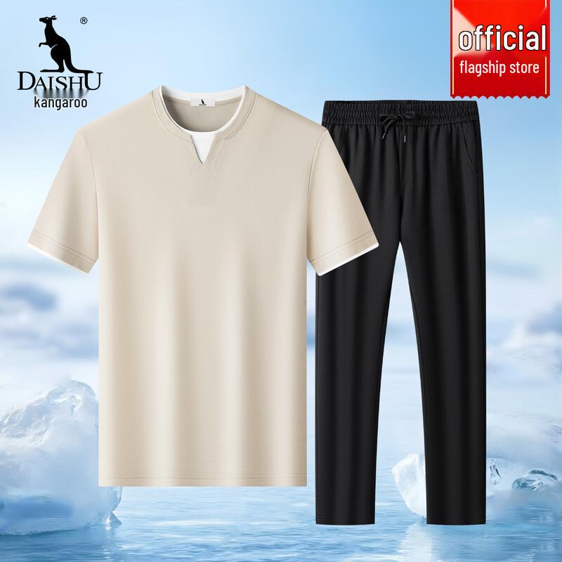 DAISHU Men s Tencel Linen Short Sleeve Set L