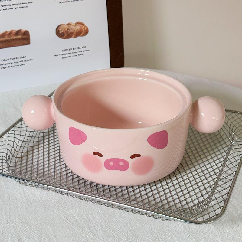 Korean cute ceramic instant noodle bowl with lid instant noodle bowl for student dormitory snail powder personal bowl