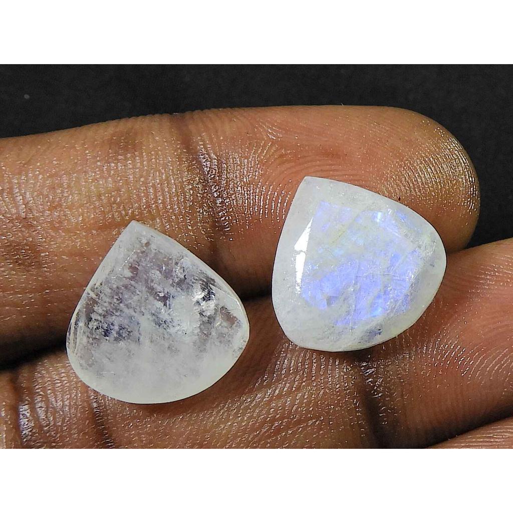 15X15MM Natural Rainbow Moonstone Pear Both Side Faceted Gemstone 2 Pcs Lot RML-893