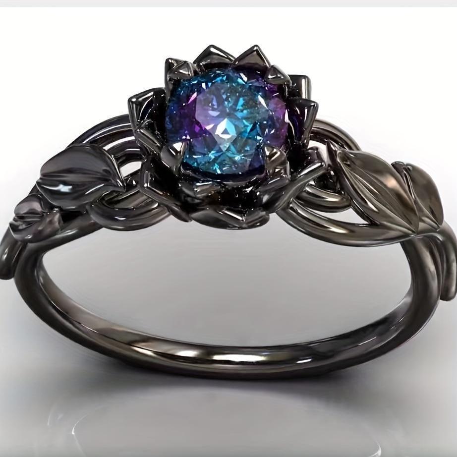 

Black Floral Rose Diamond Women’s Ring - Stylish Jewelry Ornament Size 9