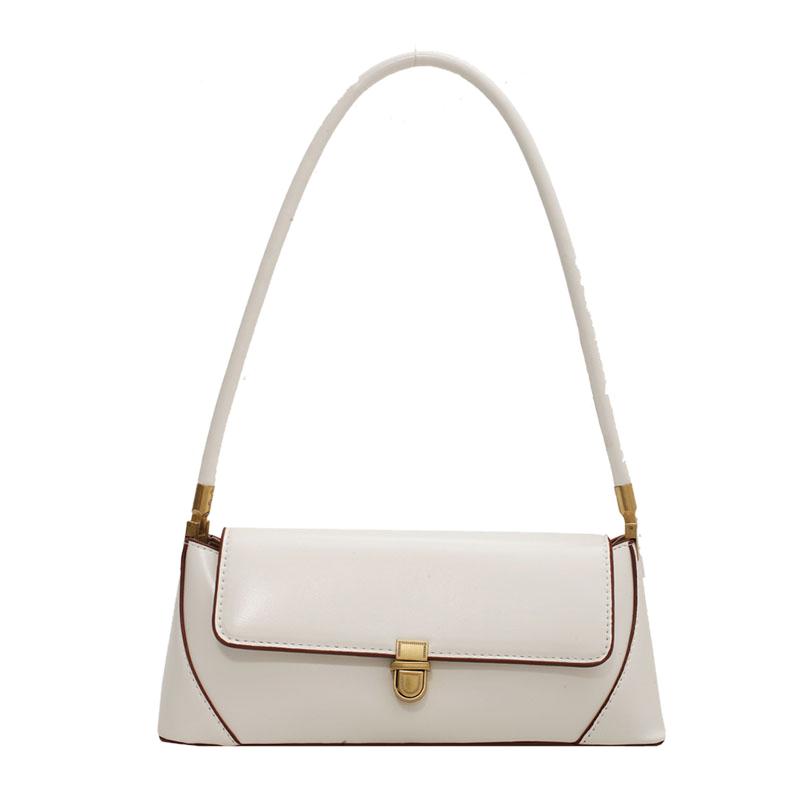 Classic Solid PU Baguette Shoulder Bags with Lock High Quality Simple Sense of Luxury Bags