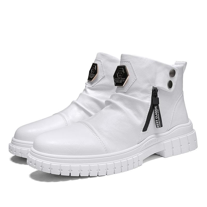 Fashion PU Leather Men Chelsea Boots White Vintage Boots for Men Casual Comfort Male Business Shoes Motorcycle Sports Man Shoes