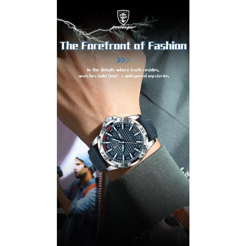POEDAGAR Original Man Wristwatch Top Luxury Waterproof Luminous Date Week Watch for Men Quartz Sport Leather Watches Reloj