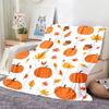Soft And Warm Plush Blanket, Featuring Autumn Maple Leaf And Pumpkin Patterns, with Colors Mainly In Orange, Brown, Beige, And White. It'S Autumn Home