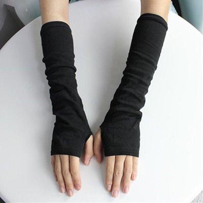 Black Crochet Women Fashion Mittens Female Trendy Winter Warmers Arm Gloves Long Fingerless