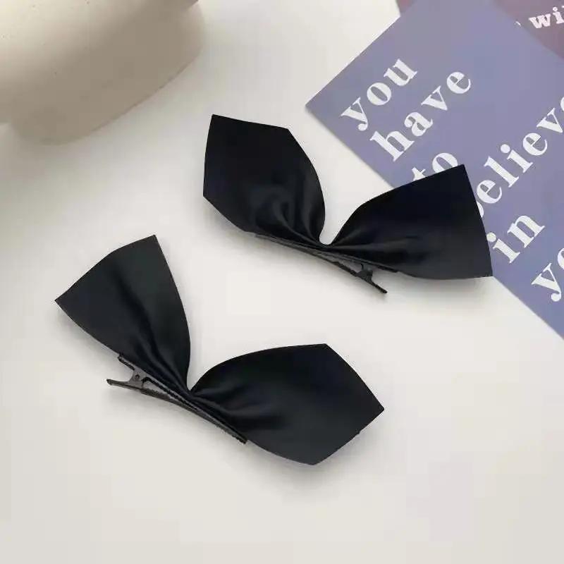 2pcs Black White Ribbon Hair Bows Clips Vintage Bowknot Side Hairpin Cute Girls Barrettes Headdress Hair Accessories for Women