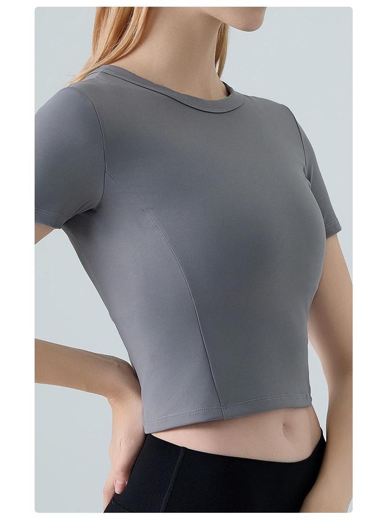 Spring Summer Women's Quick-Dry Short Sleeve Round Neck Yoga & Fitness Top