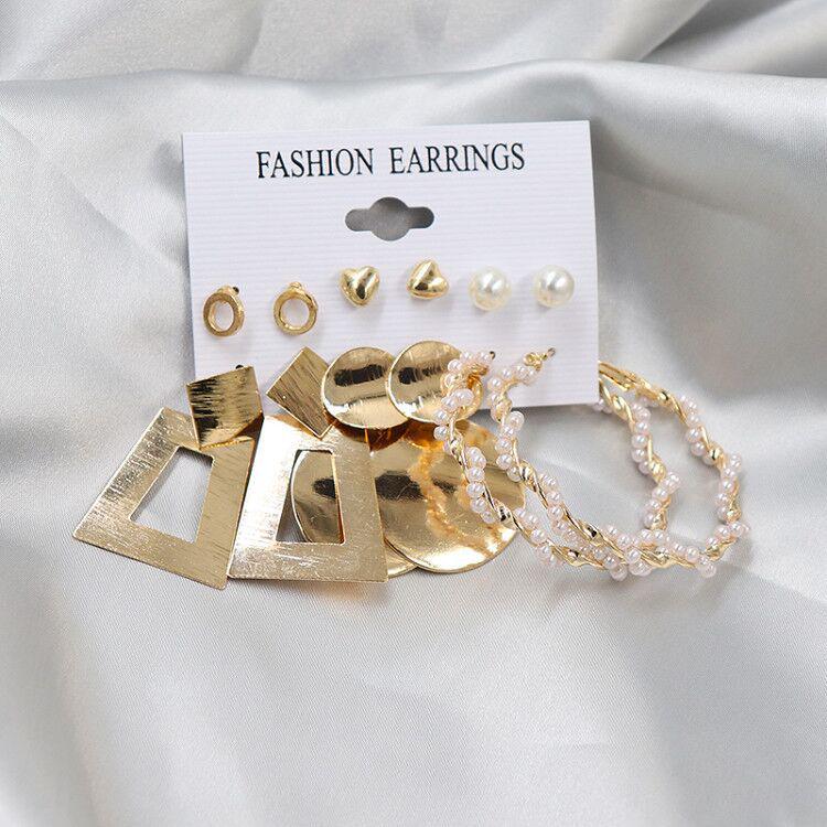 2024 European & American Fashion: Exaggerated Pearl & Crystal Butterfly Stud Earrings - 6 Pairs Set for Women