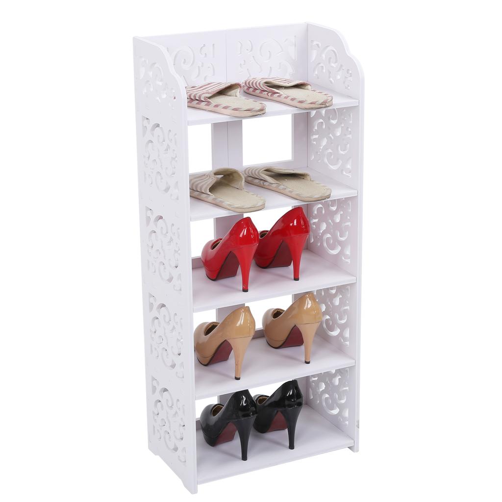 5 Półek Biały Ażurowy Stojak na Buty Półka Organizer do Przechowywania