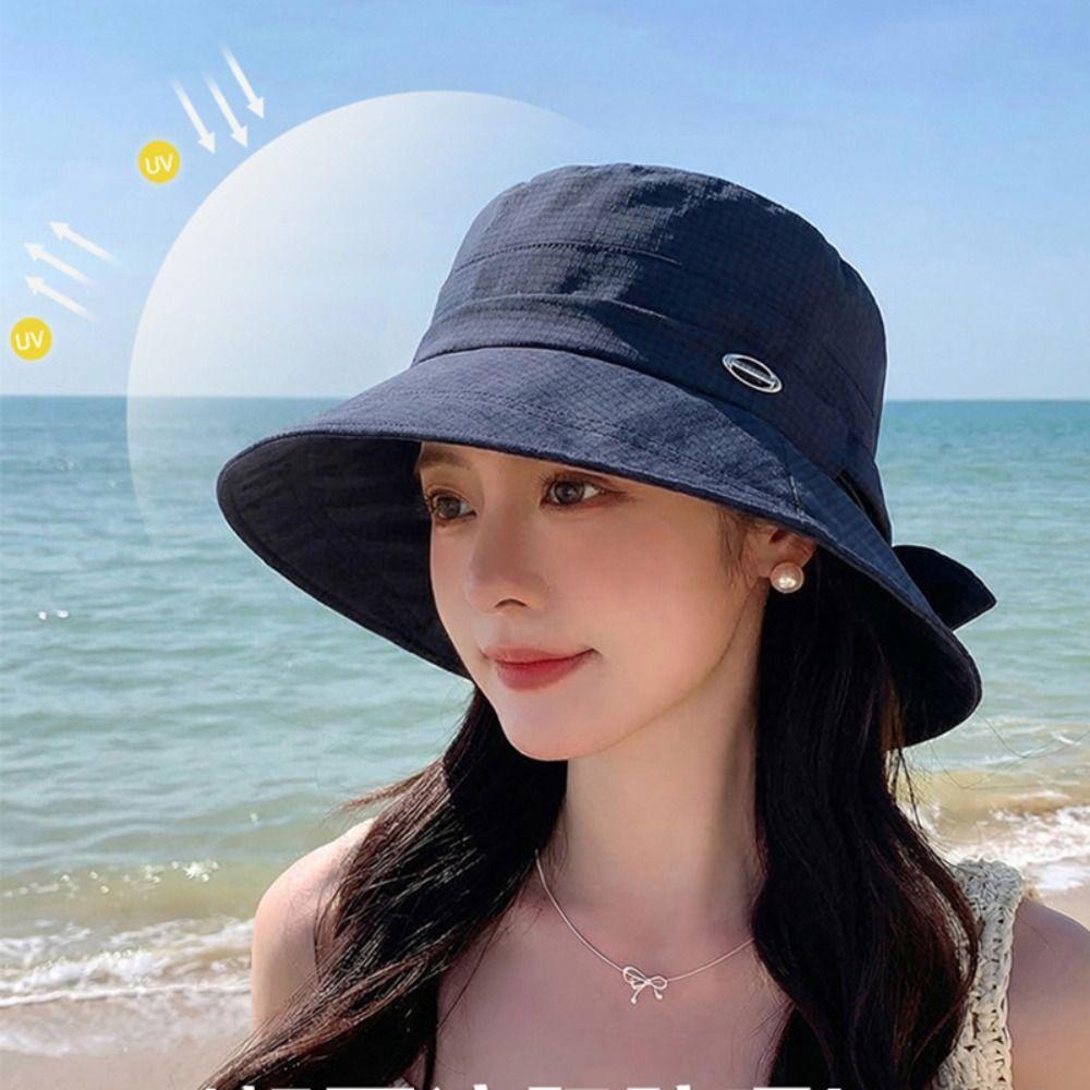 Casual Bowknot Women Fisherman Hat Solid Color Breathable Bow Bucket Hat Wide Brim Sun Protection Summer Sun Hat Travel