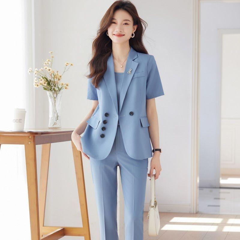 

Fashion Women Short Sleeve Blazer Summer Lightweight Office Casual Elegant Slim Fit Professional Suit S