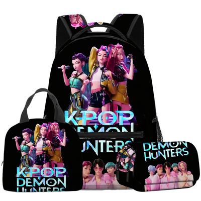 3D Movie K-Pop Demon Hunter Girl Group School Bag Backpack Lunch Bag Pencil Case Three-Piece Set