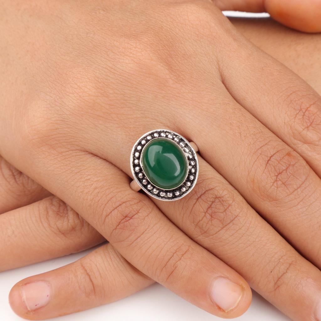 Green Onyx Cab Gemstone 925 Sterling Silver Jewelry Handmade Ring Wedding Gift RR-62-36