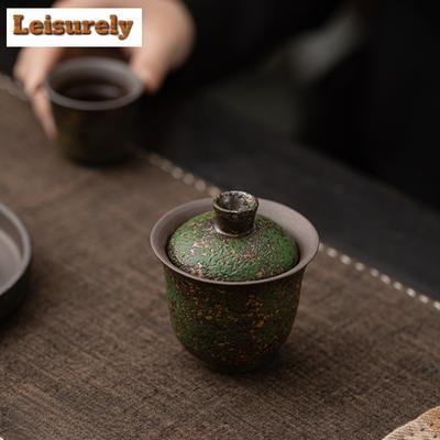 130ml Fambe z pieca Stara glina skalna Szlak wróżek Zielony Gaiwan Starożytna miseczka na herbatę z pokrywką Zestaw Pokrywka do zaparzacza herbaty Miska Kawiarnie Prezent