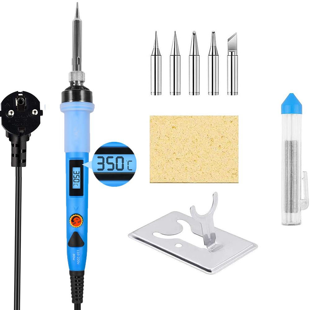 

Комплект электрического паяльника 80 Вт, сварочный припой, инструменты для ремонта термокарандаша, регулируемая температура 200-450 ℃ 80W & AU Plug