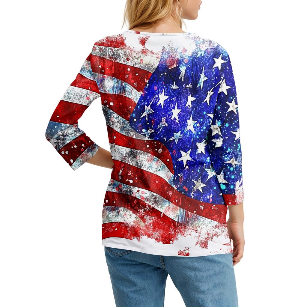 T-skjorte for kvinner T-skjorte med knapp 3/4 ermer Daglig helgmote Basic V-hals vanlig topp