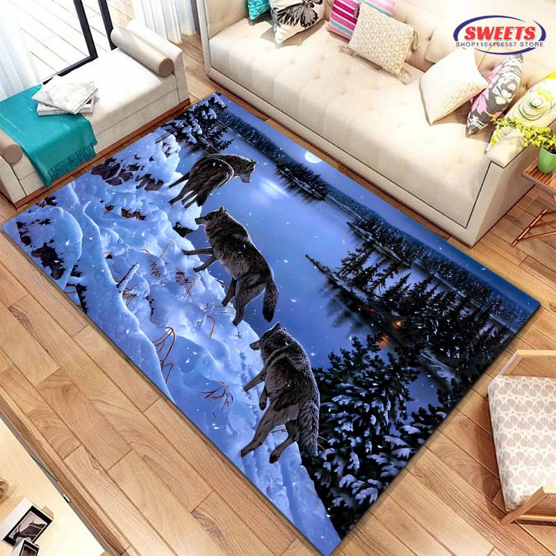 3D HD Wolf Art Carpet for Living Room Bedroom Hallway Long Strip Soft Area Rug Sofa Doormat Home Decor Non-slip Durable Mat Gift