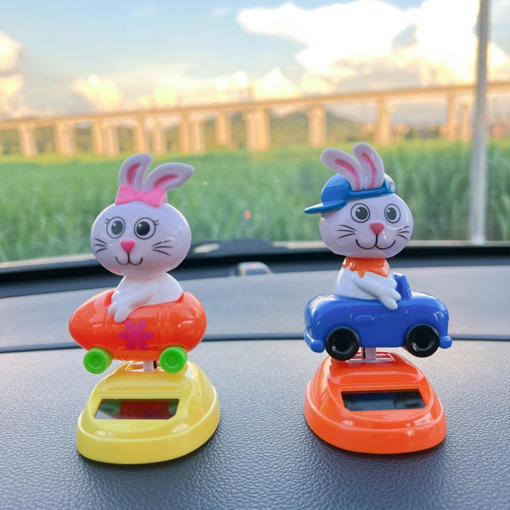 Solar Powered Dancing Toys Car Bunny Shaking Doll Interior Ornament Rabbit Dancing Bobble Shaking Head Decorative For Car