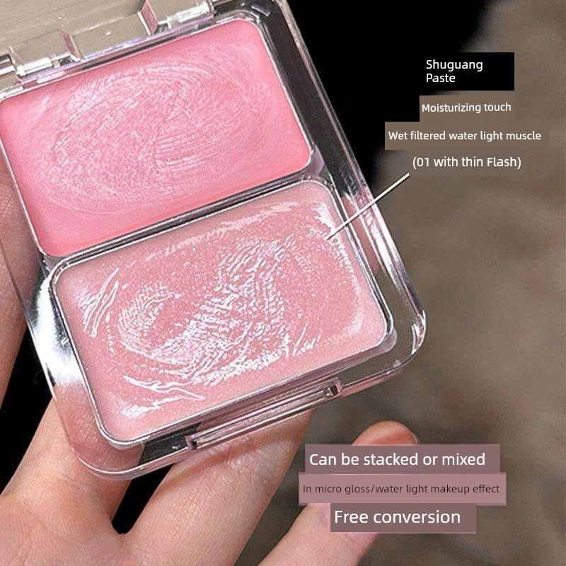 Two-Color Water Light Blusher Multi-Purpose Cream Highlight Expansion Color Face Nature Brightening Female Water Light Muscle Contour Compact One