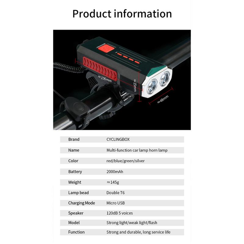 Bike Headlight 360xc2xb0 Rotation Portable Usb Charging Flashlight Range 200 M Multifunction Horn