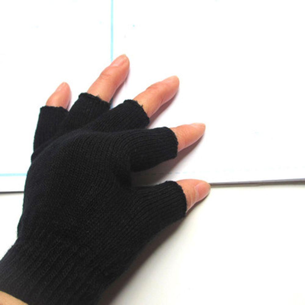 Black Stretch Elastic Sports Cycling Knitted Gloves Mittens Fingerless Gloves Half Finger Gloves