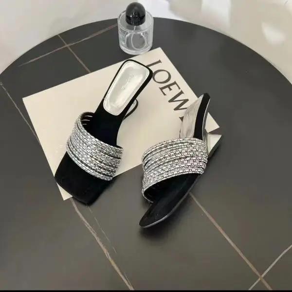 Shoes Woman 2025 Slippers Heels Luxury Slides Pantofle Rubber Flip Flops Square Toe Low Beige Heeled Sandals High Designer New