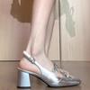 Lambskin! Baotou Sandals Women's Summer Wear Fashion and High-end Temperament Silver Bow Thick Heel High Heel Single Shoes