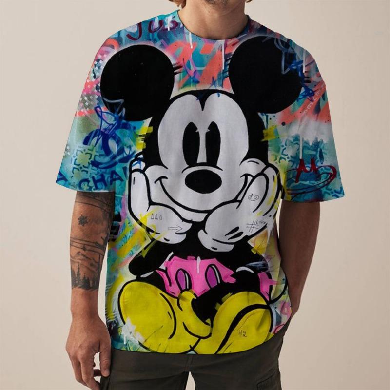 Disney Mickey Mouse print men's T-shirt fashionable holiday gift men round neck short sleeved oversized Hip hop clothing Boys