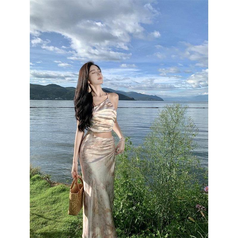 

Sexy Senior Slanted Shoulder Dress Women s Summer Seaside Vacation Temperament Slim Fit and Thin Waist Design Dress S