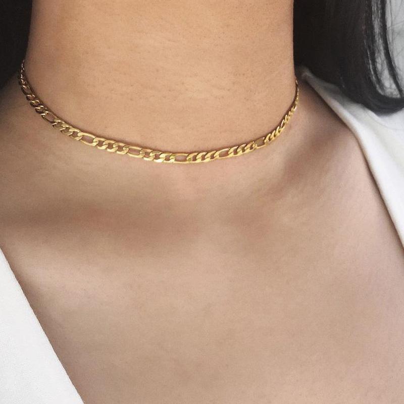 Figaro Chain Necklace Stainless Steel Link Gold Color Choker Necklace Layered Women Girls 14" 18" 20" 24"