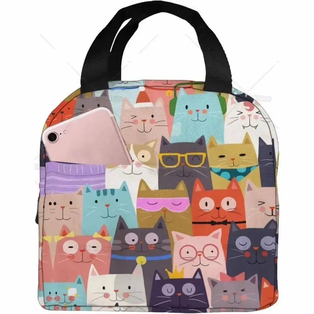 Pink Summer Fruits Watermelon Pineapple Cat Insulated Lunch Bag for Girls Reusable Lunch Tote Portable Lunch Box Cooler Bag