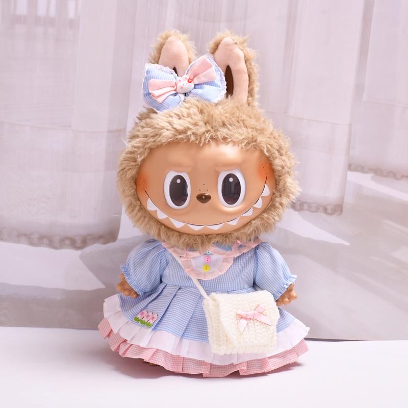 38cm Labubu Plush Doll Casual Outfit Set with Hat (Clothes Only)