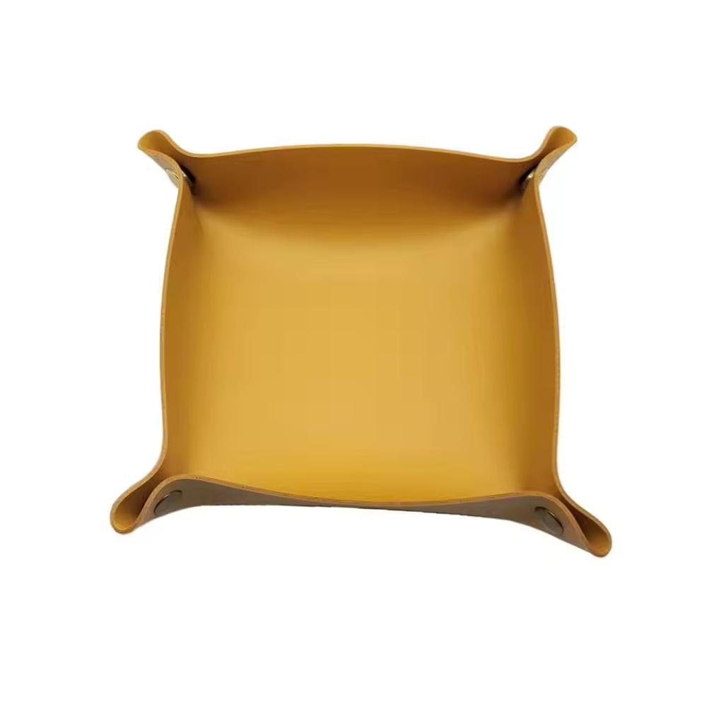 1pc 9.84inX9.84in Leather Storage Box Desktop Storage Tray Jewelry Cosmetic Key Stuff Storage Basket Folding Table Organizer
