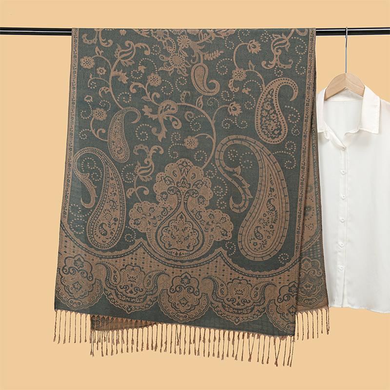 Ethnic Style Tassel Blanket Thick Pashmina New Winter Warm Shawl Wrap Cashmere Jacquard Scarf Women Neckerchief Poncho Stoles
