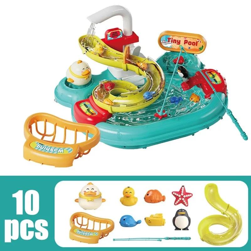Non-Toxic Dishwashing Basin Toys Children Puzzle Pretend Play Toys Gift Kitchen Interactive Toys 2-In-1 Slide Fishing Montessori Toys