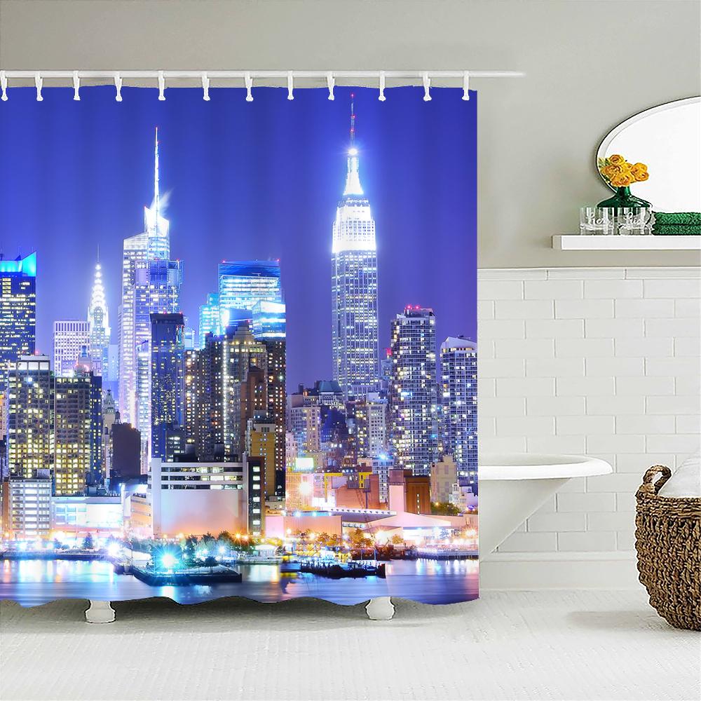 

Нью-Йорк Лондонский мост Шторка для душа Принтованная Водонепроницаемая ткань Полиэстер Городской пейзаж Ночной вид Занавеска для ванны Декор для ванной комнаты W90xH180cm