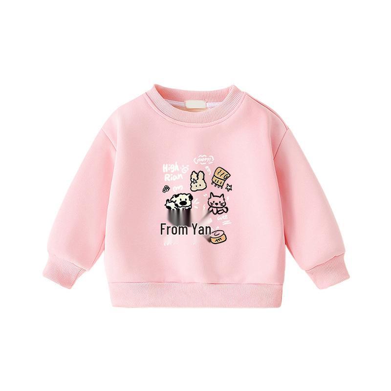Child's Warm Cartoon Sweatshirt: Velvet, Thick, Long-Sleeve, Winter-Ready, Korean Casual Style—No Hood