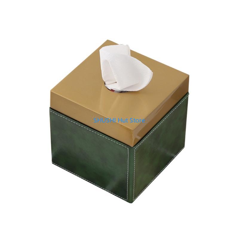 

PU Leather Tissue Box Metal Draw Paper for Case Modern for Facial Tissues Napkin for Home Bedroon Living Room D57B
