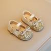 Baby Girls Princess Shoes Round Toes Shiny Sequins Kids Flats Non-slip Soft Sole 2025 New Baby Walking Shoes Sweet Bows Trendy