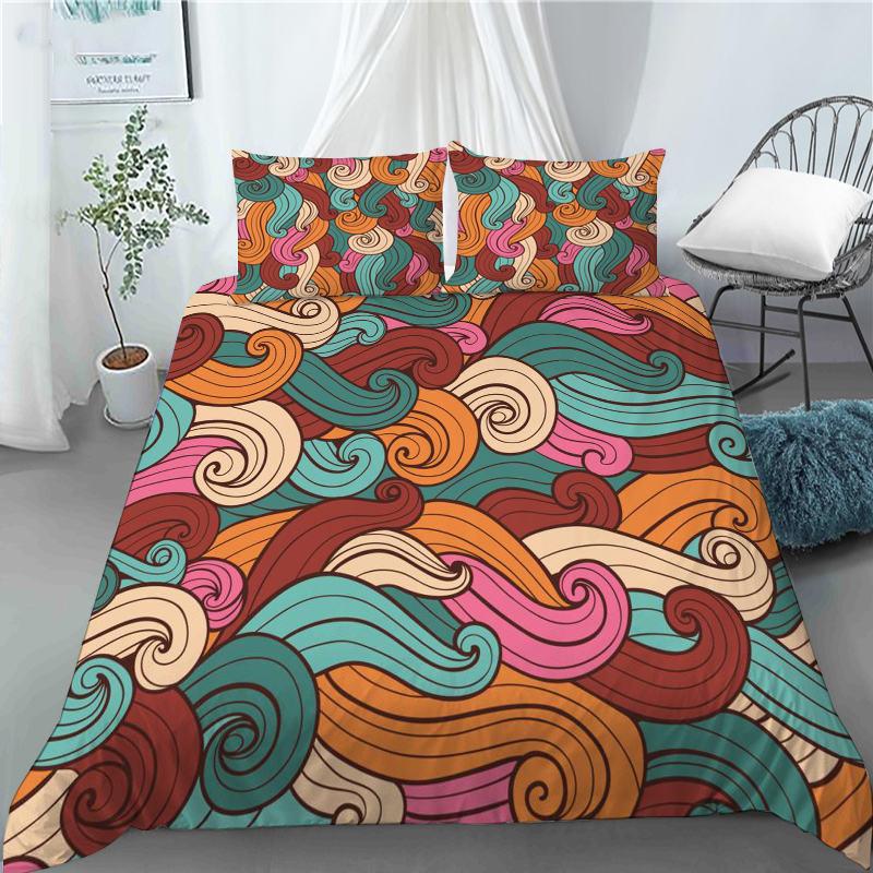 3D Japanese Wave Pattern Duvet Cover Set Fashion Polyester Quilt Cover with Pillowcase for Children Women Home Room Decor Gifts
