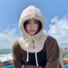 Cappelli con cappuccio in maglia, passamontagna invernali, cappelli da donna, stile coreano, caldi all'aperto, cappelli con coulisse, berretti con collo monopezzo