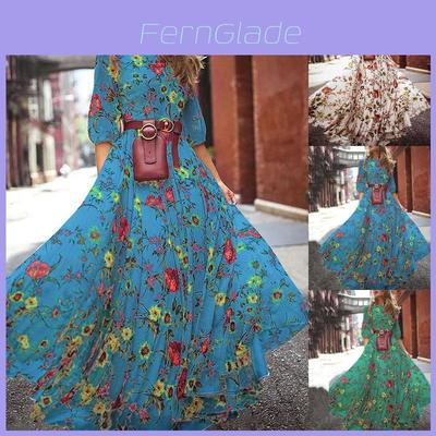 Women Sexy Long Sleeve Sundress Floral Printed Maxi Dress For Elegant Evening Events