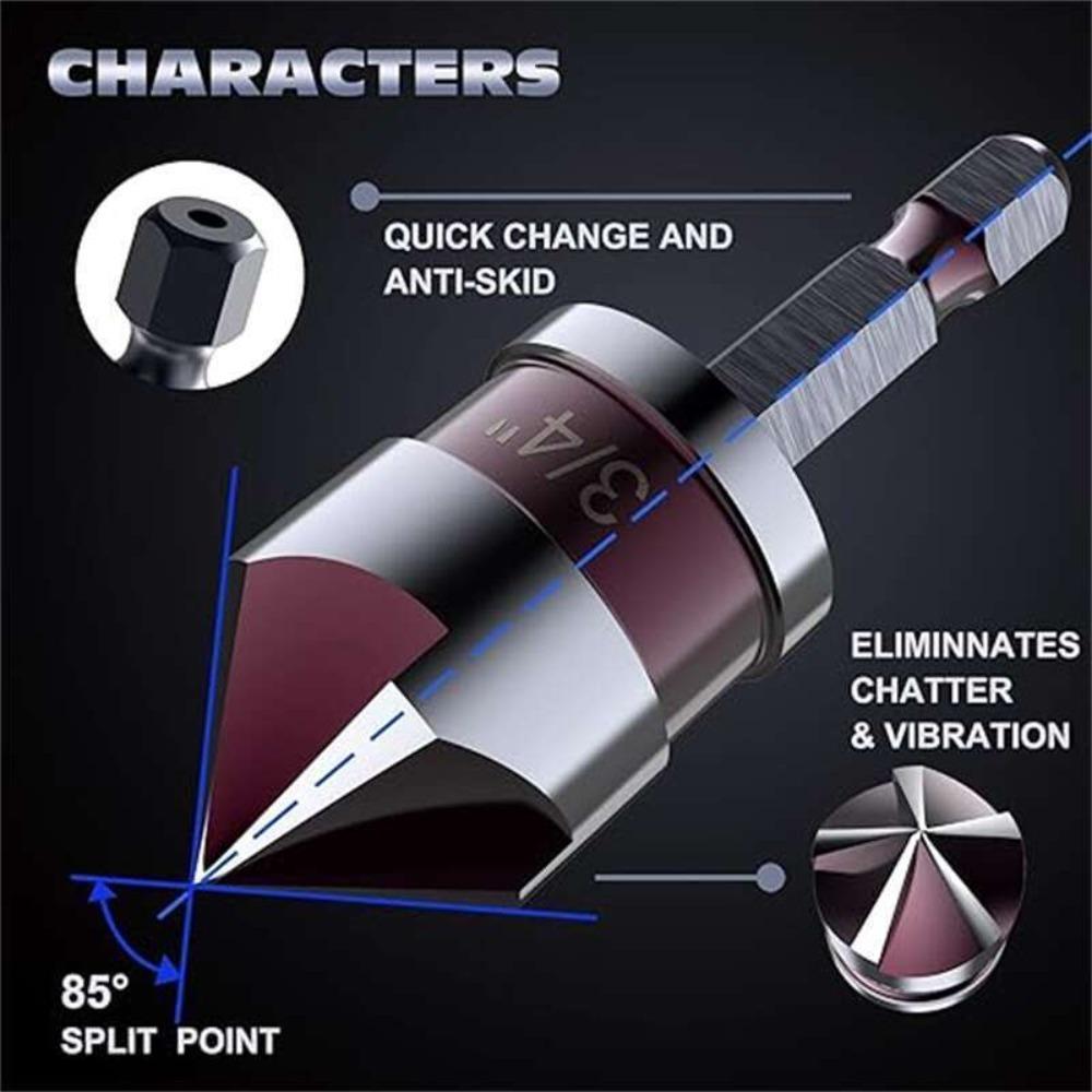 5Pcs Countersink Drill Bit Set M35 5 Flute Countersunk Drill Bit HSS 82-Degree Hex Shank 1/4'' To 3/4'' For Wood Metal