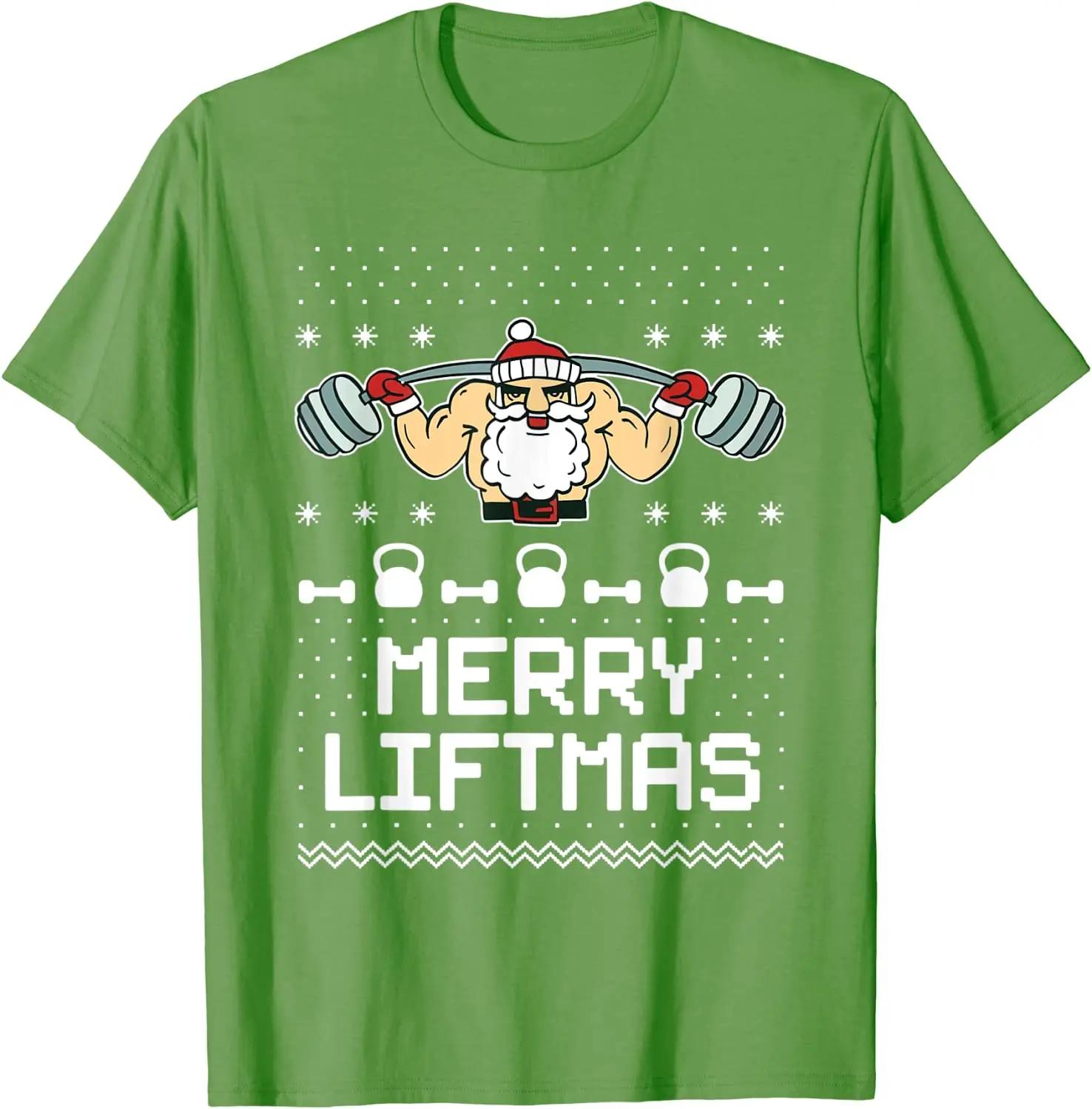 Santa Workout Gym Merry Liftmas Funny Ugly Christmas Sweater Men TShirt Short Sleeve Casual Cotton Summer T Shirt S