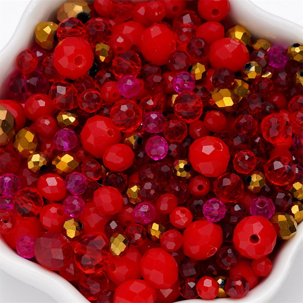 300pcs 4-8mm Mixed Glass Round Faceted Beads Spacer Loose Bead for Bracelet Necklace Phone Chain DIY Jewelry Making Accessories